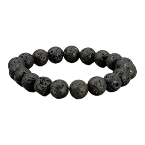 Lava Bead Bracelet, Black Volcanic Rock, Essential Oil Diffuser, Stretch - Picture 5 of 16